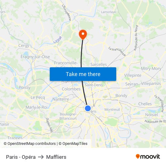 Paris - Opéra to Maffliers map