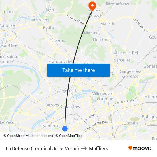 La Défense (Terminal Jules Verne) to Maffliers map