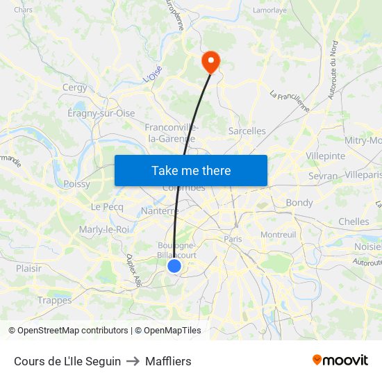 Cours de L'Ile Seguin to Maffliers map