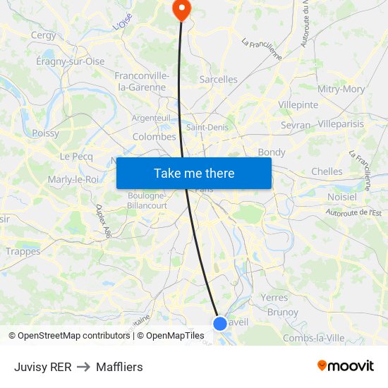 Juvisy RER to Maffliers map