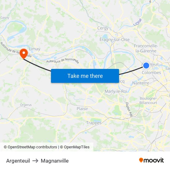 Argenteuil to Magnanville map