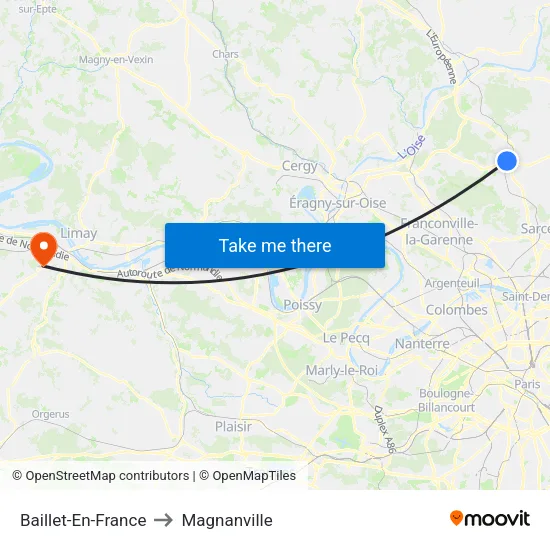 Baillet-En-France to Magnanville map