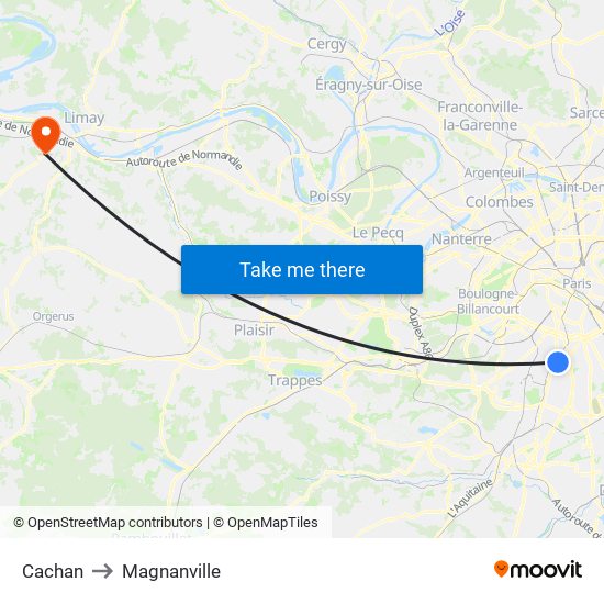 Cachan to Magnanville map