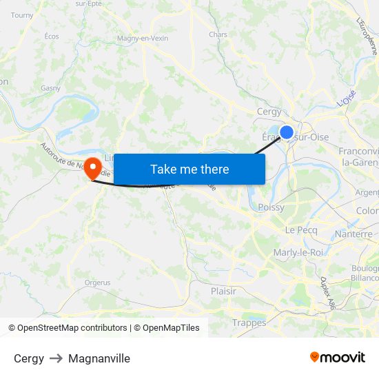 Cergy to Magnanville map