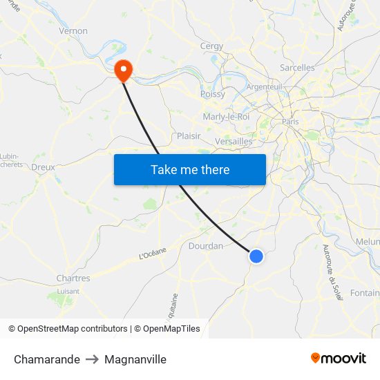 Chamarande to Magnanville map