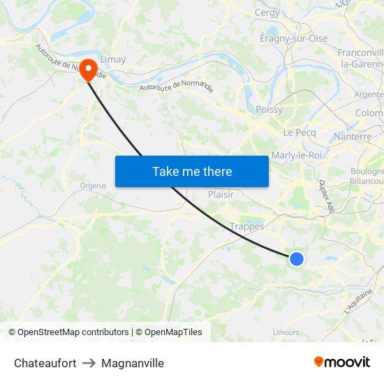 Chateaufort to Magnanville map