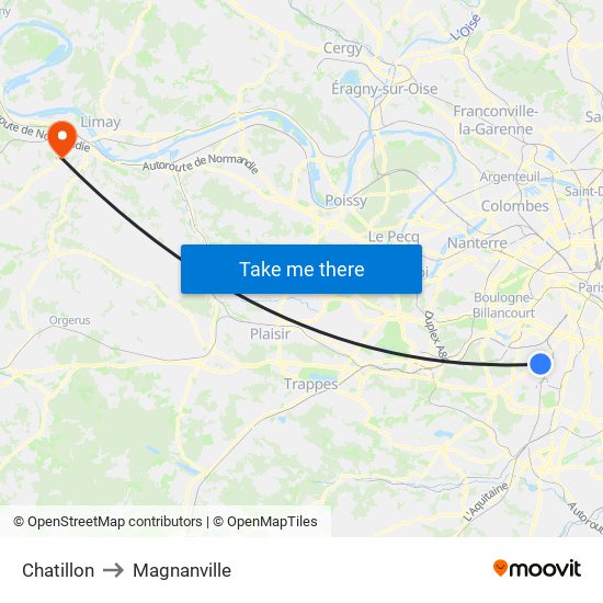 Chatillon to Magnanville map