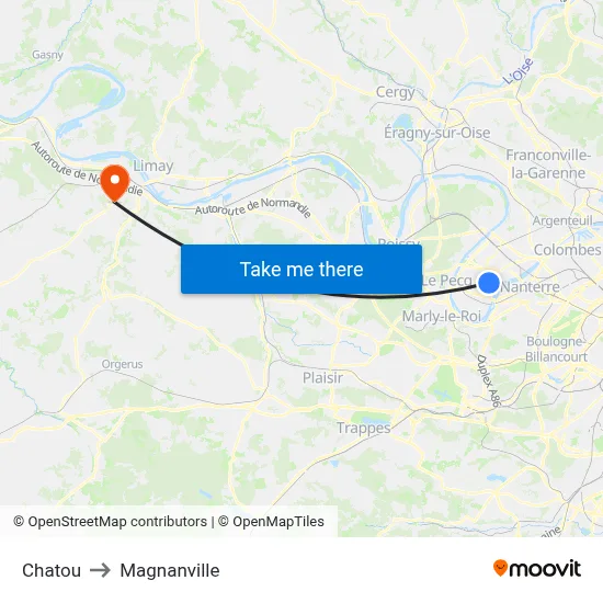 Chatou to Magnanville map