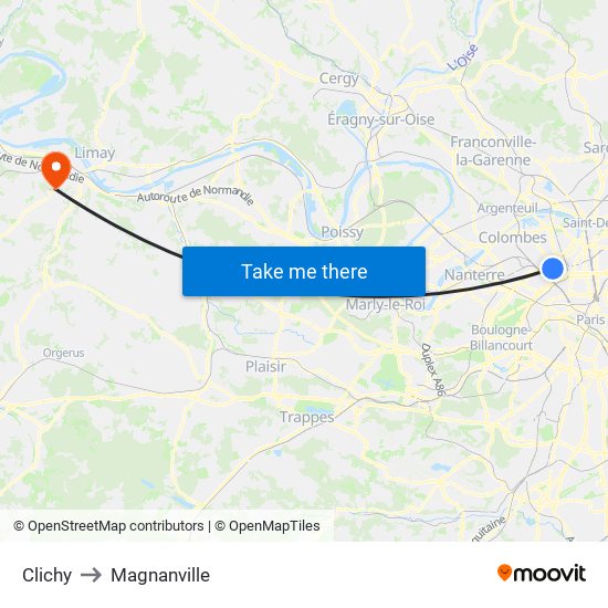 Clichy to Magnanville map