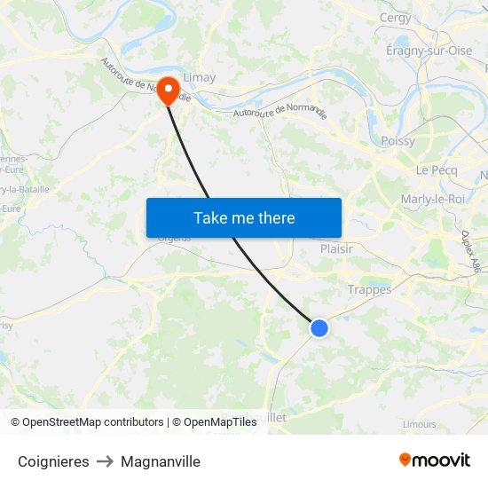 Coignieres to Magnanville map