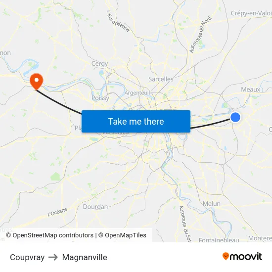 Coupvray to Magnanville map