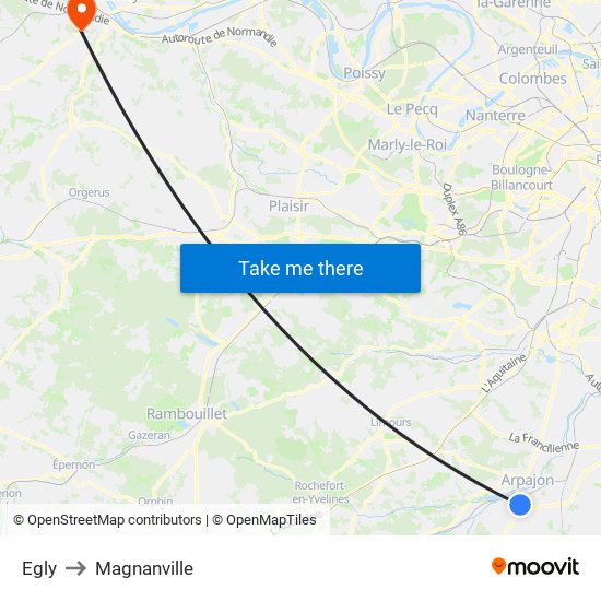 Egly to Magnanville map