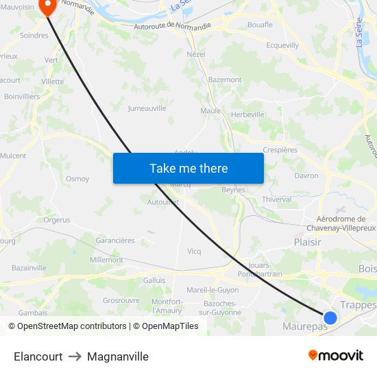 Elancourt to Magnanville map