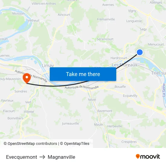Evecquemont to Magnanville map