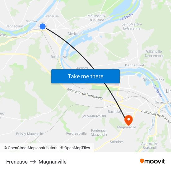 Freneuse to Magnanville map