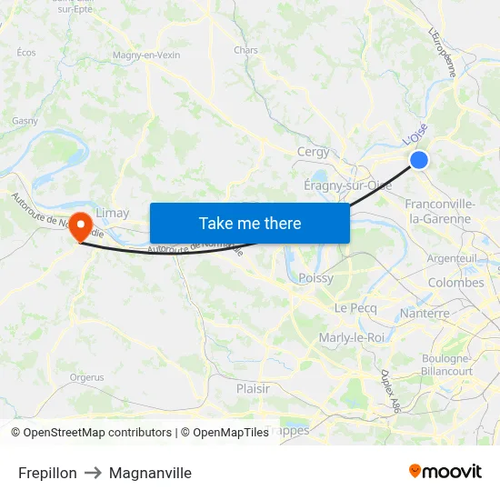 Frepillon to Magnanville map