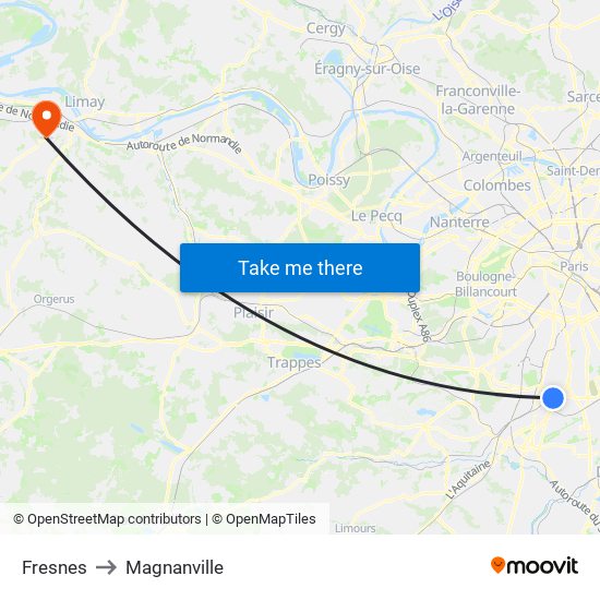 Fresnes to Magnanville map
