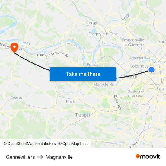 Gennevilliers to Magnanville map