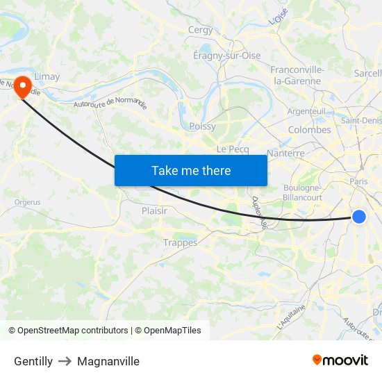 Gentilly to Magnanville map