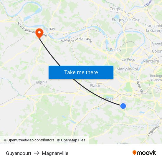 Guyancourt to Magnanville map