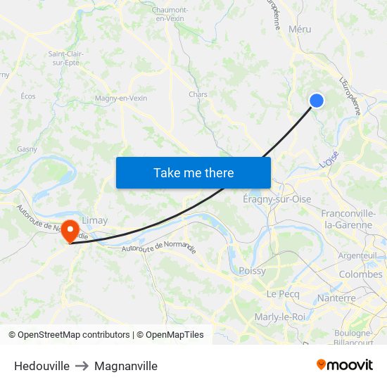 Hedouville to Magnanville map