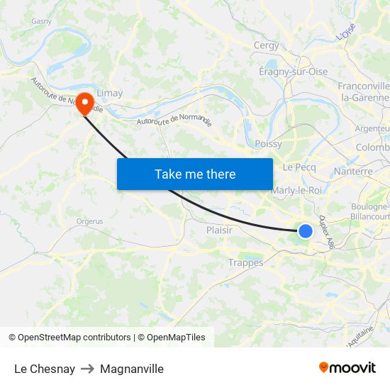 Le Chesnay to Magnanville map