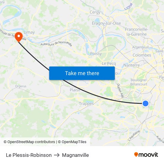 Le Plessis-Robinson to Magnanville map