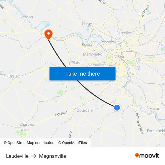 Leudeville to Magnanville map