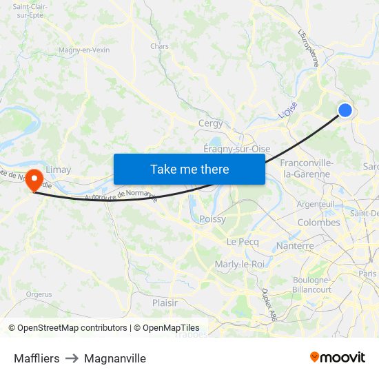 Maffliers to Magnanville map