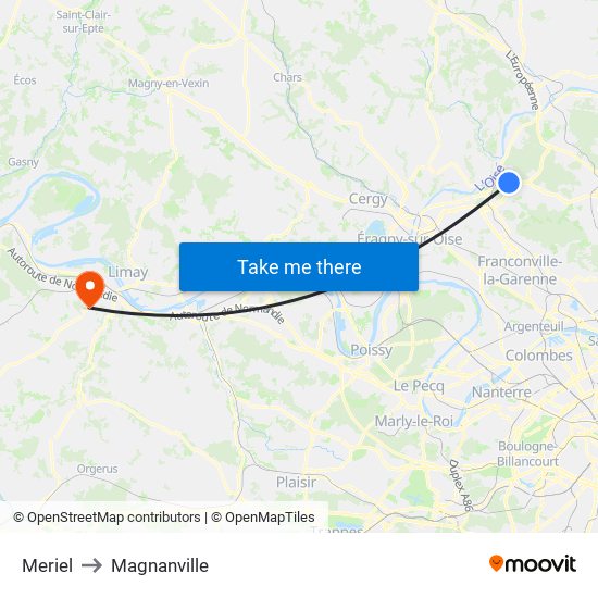 Meriel to Magnanville map