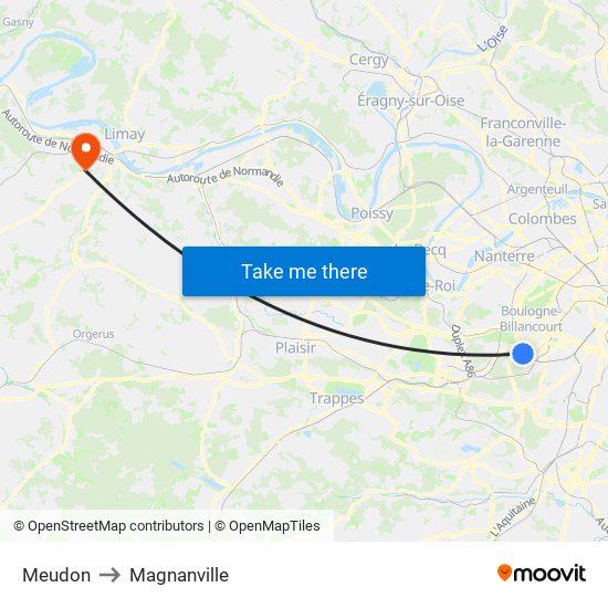 Meudon to Magnanville map