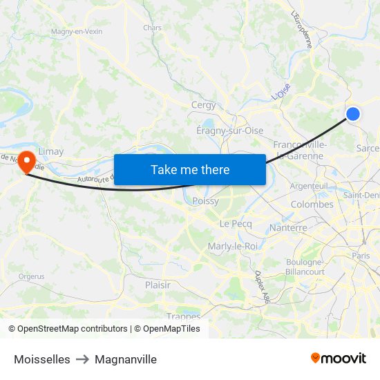 Moisselles to Magnanville map