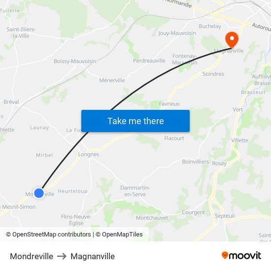 Mondreville to Magnanville map