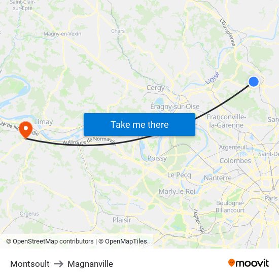 Montsoult to Magnanville map