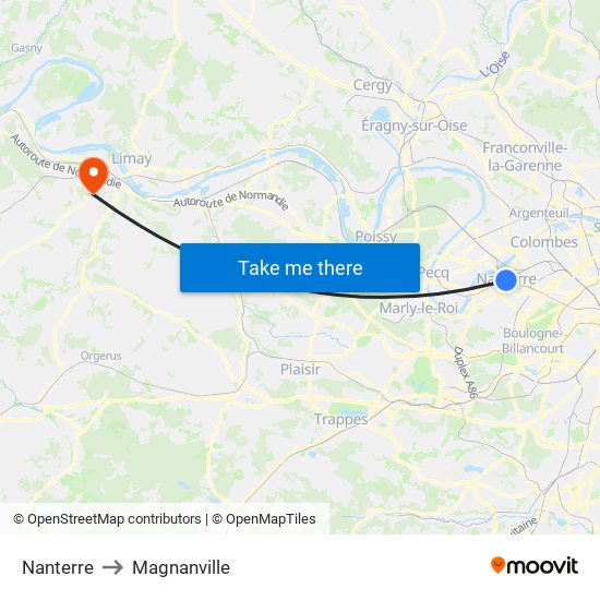 Nanterre to Magnanville map