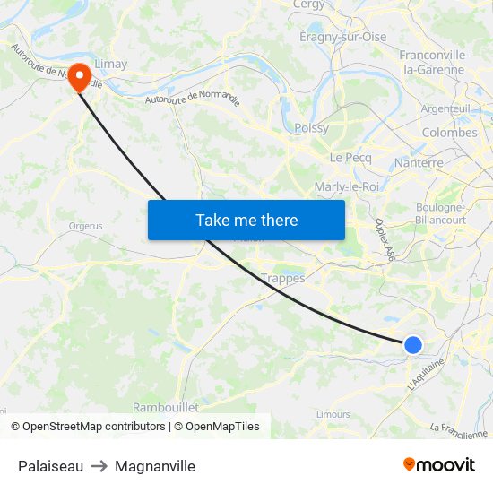 Palaiseau to Magnanville map