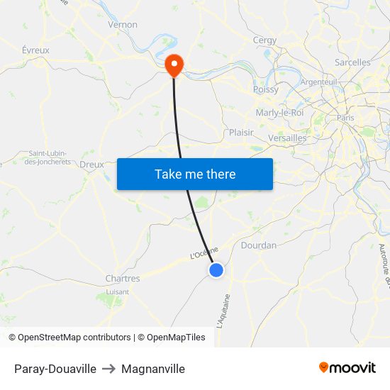 Paray-Douaville to Magnanville map