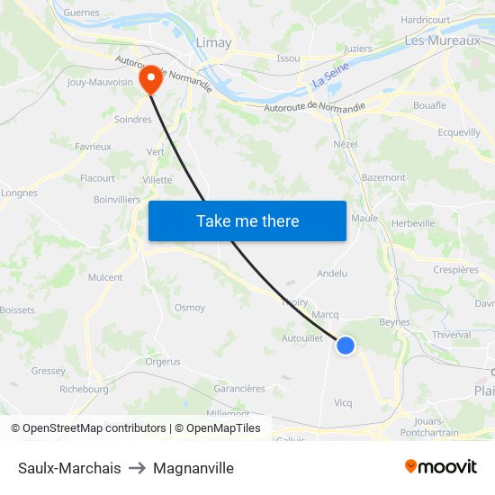 Saulx-Marchais to Magnanville map