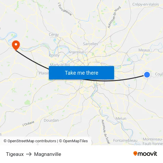 Tigeaux to Magnanville map