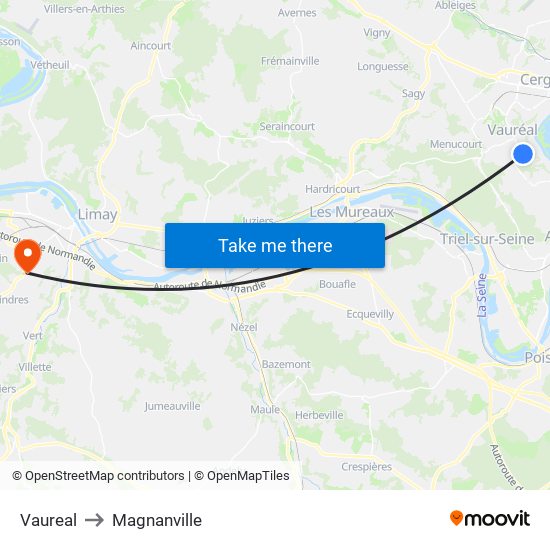 Vaureal to Magnanville map