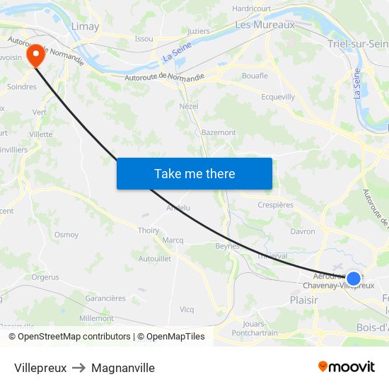 Villepreux to Magnanville map