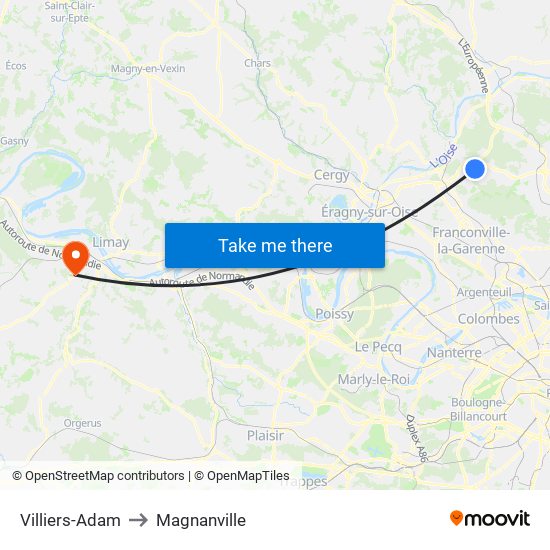 Villiers-Adam to Magnanville map