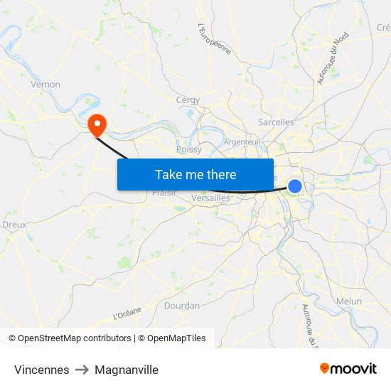 Vincennes to Magnanville map
