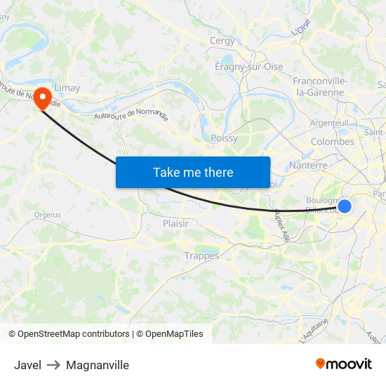 Javel to Magnanville map