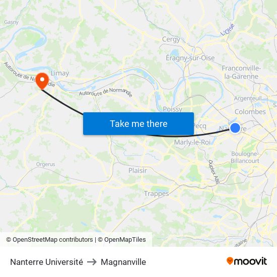 Nanterre Université to Magnanville map