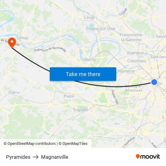 Pyramides to Magnanville map