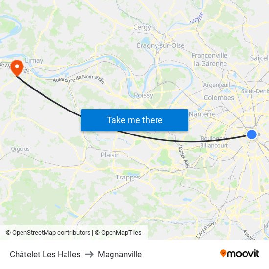 Châtelet Les Halles to Magnanville map