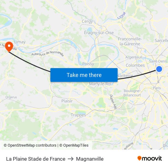 La Plaine Stade de France to Magnanville map