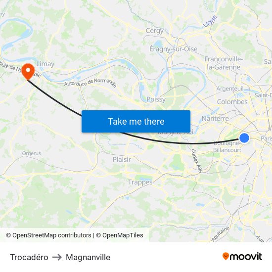 Trocadéro to Magnanville map
