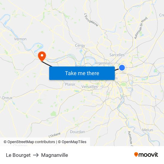Le Bourget to Magnanville map